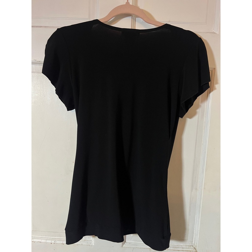 Carole Little Blouse XL Boho Y2K Wood Beaded Cowl Neck Black Short Sleeve Top - Picture 6 of 6